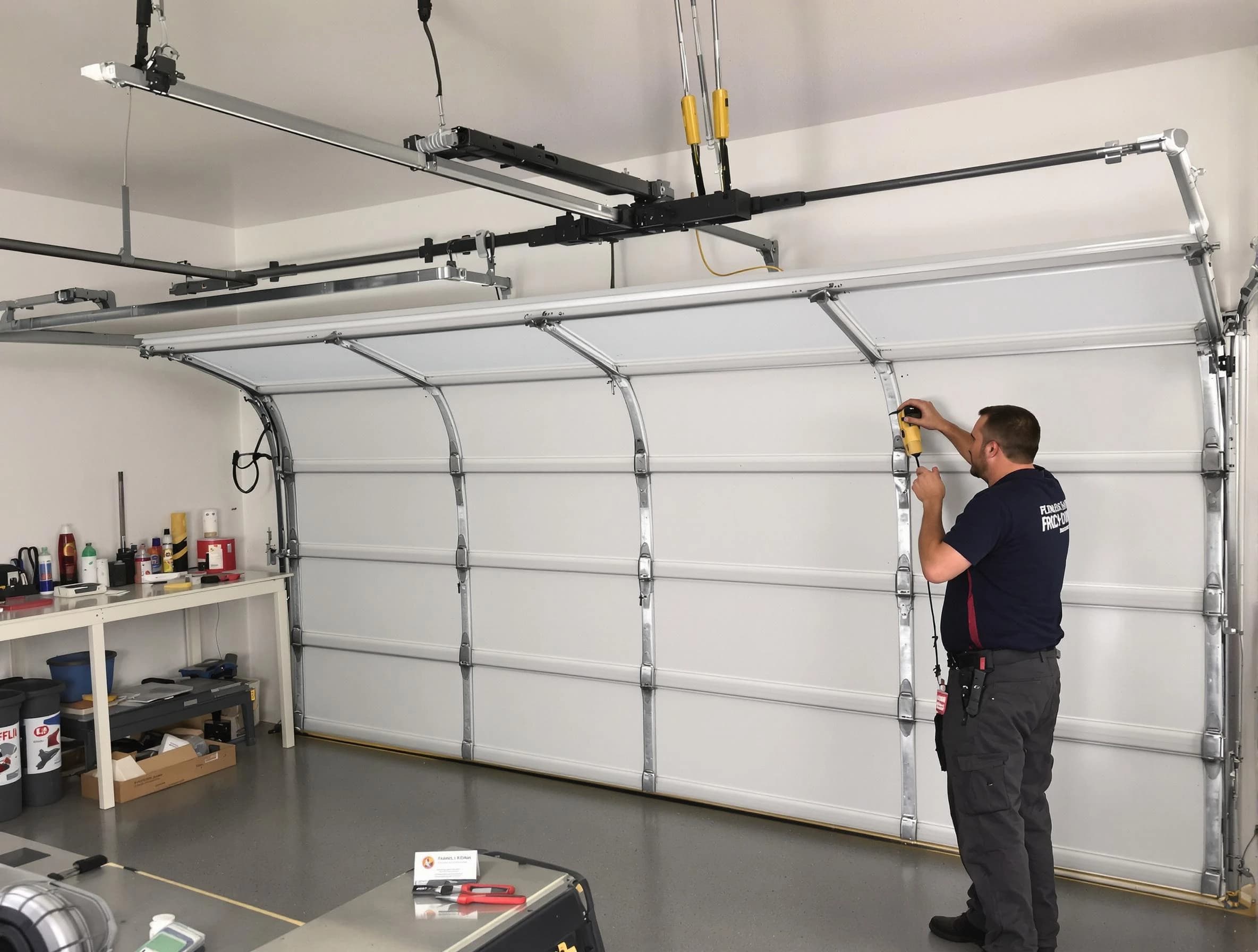Lehi Garage Door Repair certified technician performing overhead door system repair in Lehi