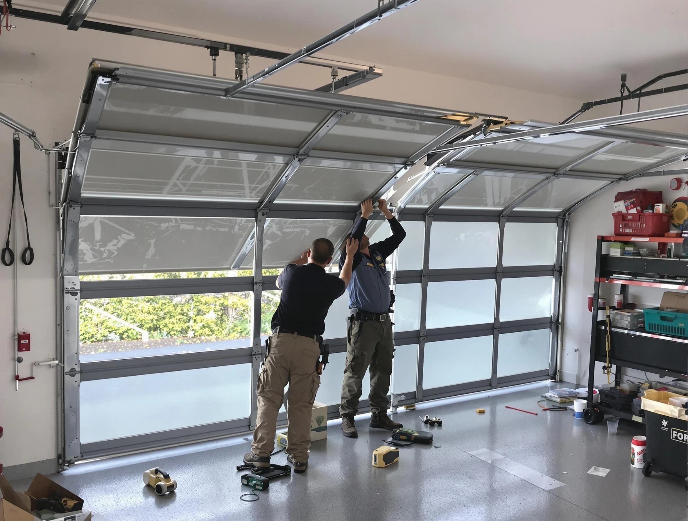 Lehi Garage Door Repair expert performing precise panel replacement on Lehi garage door