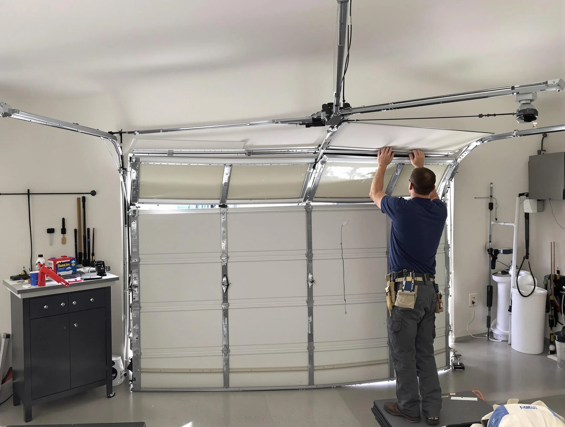 Lehi Garage Door Repair specialist performing precise section replacement on Lehi garage door