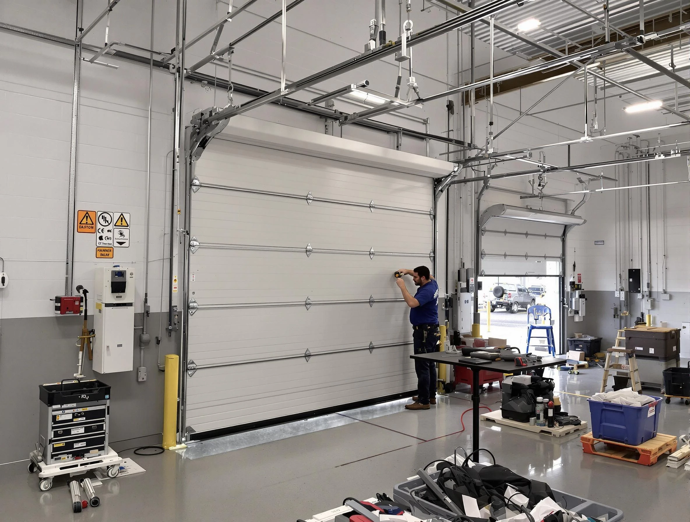 Commercial garage door repair being performed by Lehi Garage Door Repair expert in Lehi