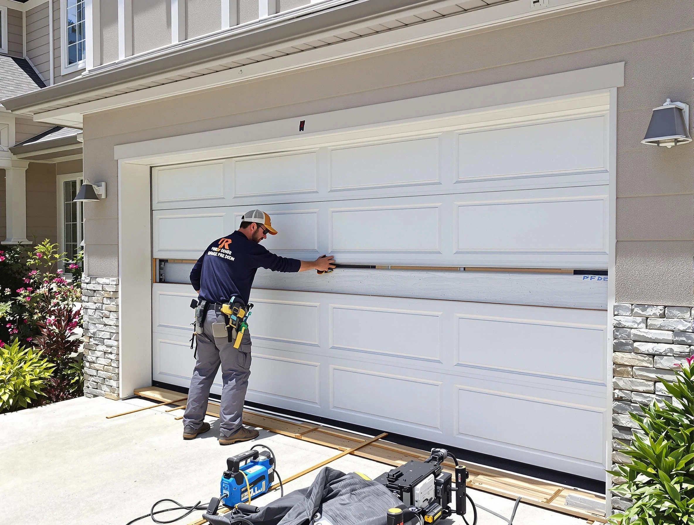Lehi Garage Door Repair team performing complete garage door replacement at Lehi residence