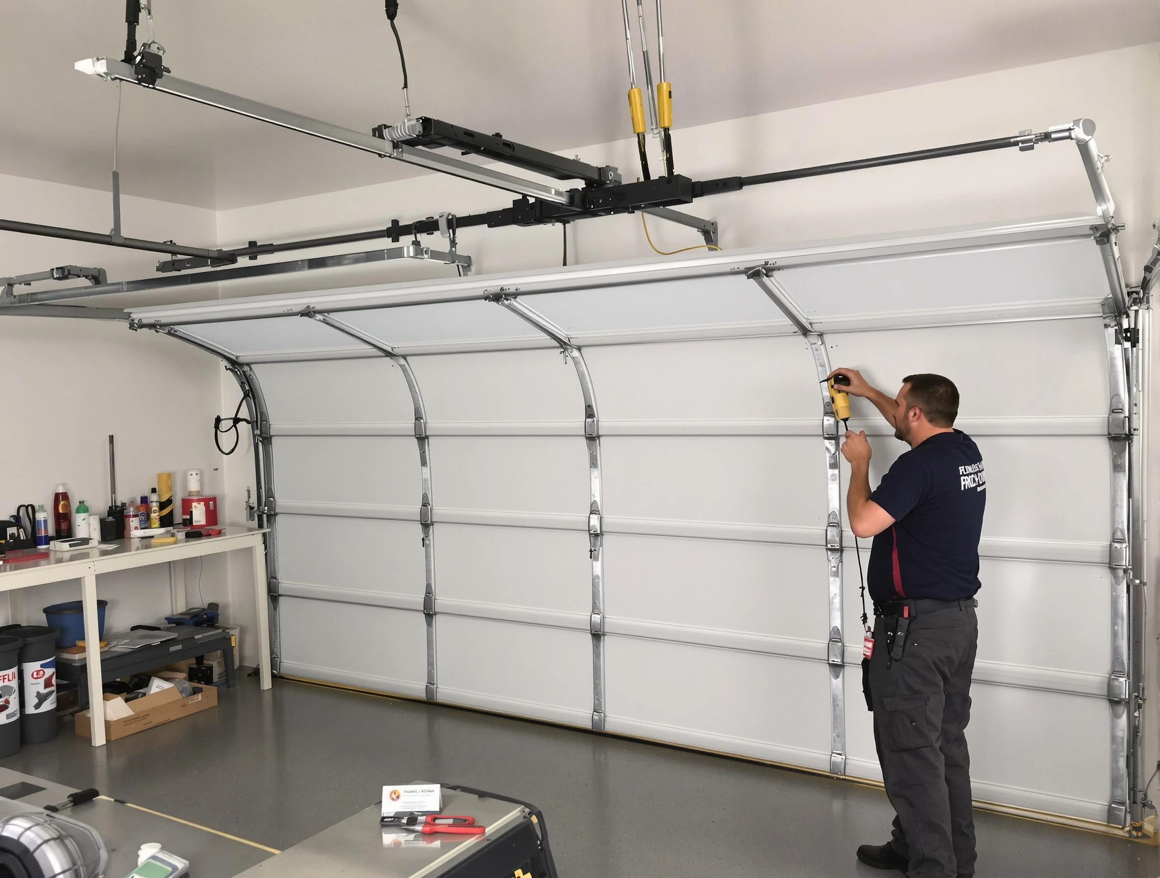 Lehi Garage Door Repair certified technician performing overhead door system repair in Lehi