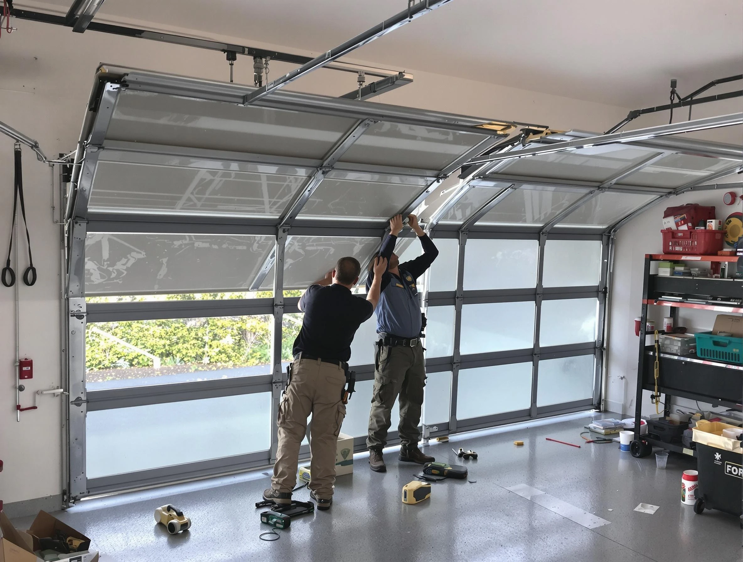 Lehi Garage Door Repair expert performing precise panel replacement on Lehi garage door
