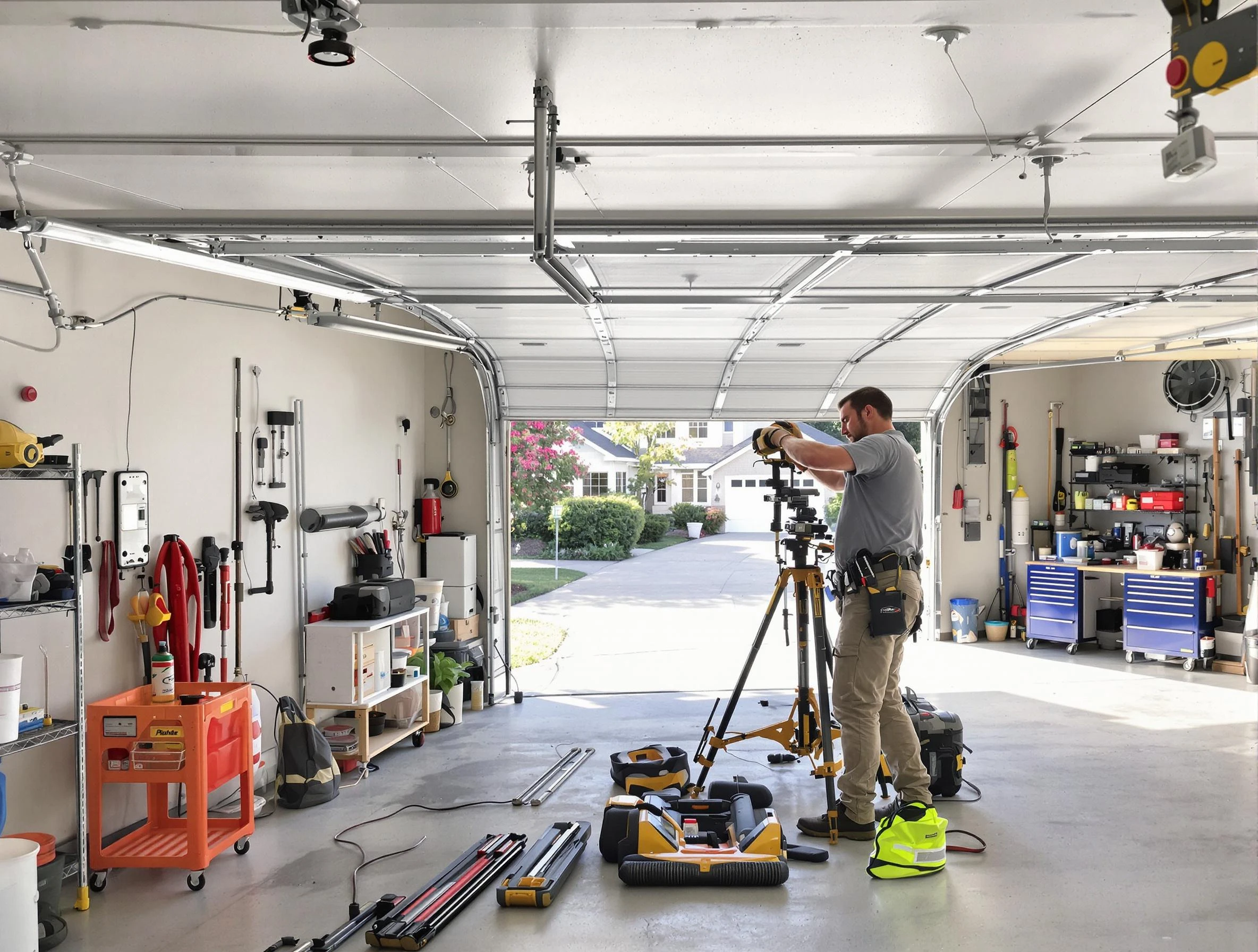 Lehi Garage Door Repair specialist performing laser-guided track alignment in Lehi